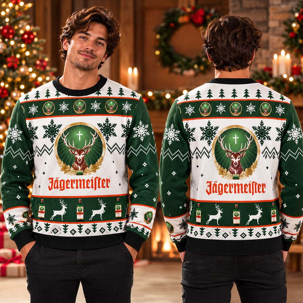 Jagermeister Signature Dear Logo Snowflakes Holiday Christmas Ugly Sweater Xmas Gifts For Brother - Foxy23shop
