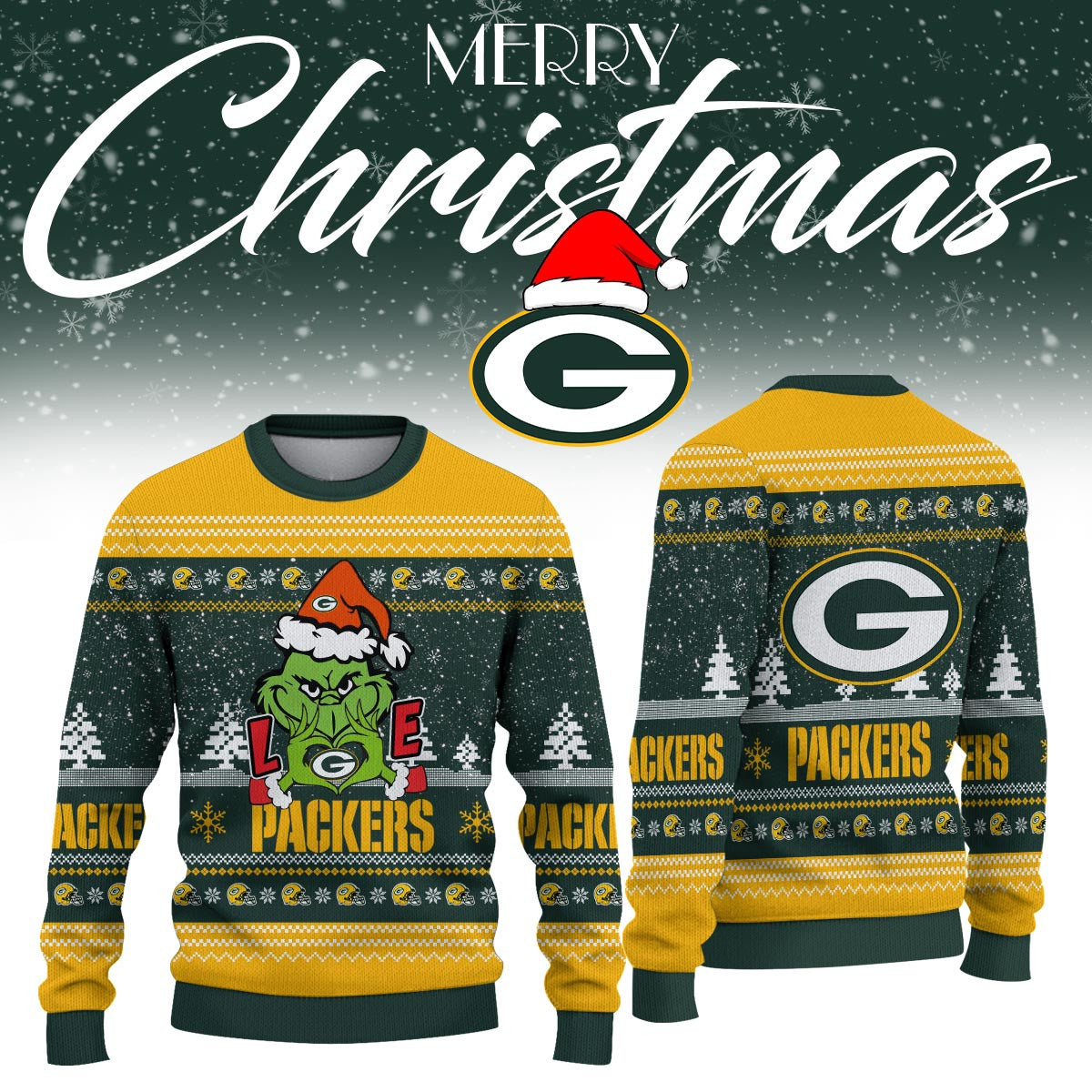 Green Bay Packers Merch Grinch Ugly Christmas Sweater Green Bay Packers Clothing - Foxy23shop