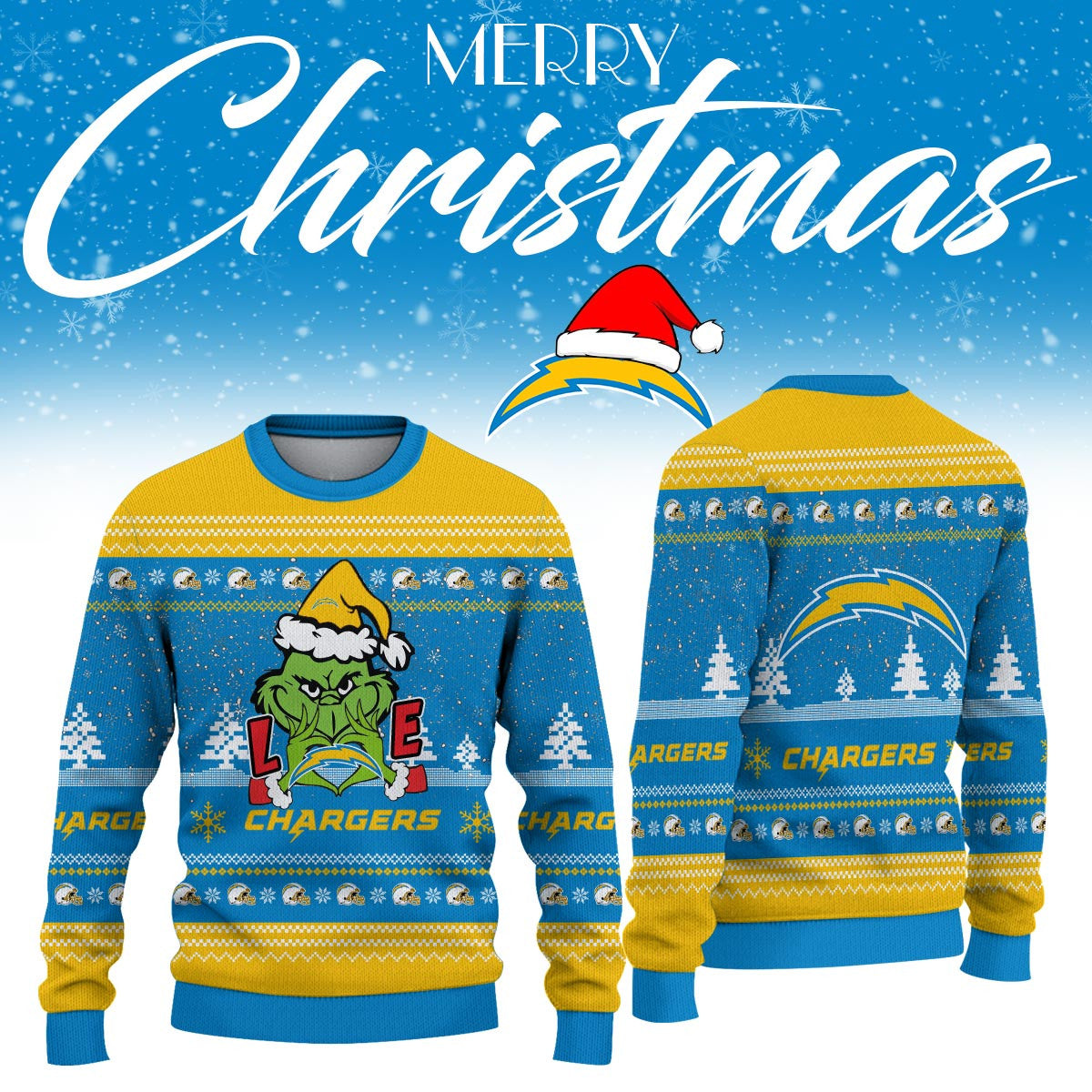 Los Angeles Chargers Merch Grinch Merry Christmas Ugly Sweater Xmas Gifts For Bolt Fam - Foxy23shop