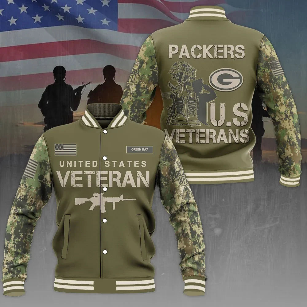 Green Bay Packers x Veteran Appreciation Bomber Jacket Green Bay Packers Clothing Fan Gears - Foxy23shop