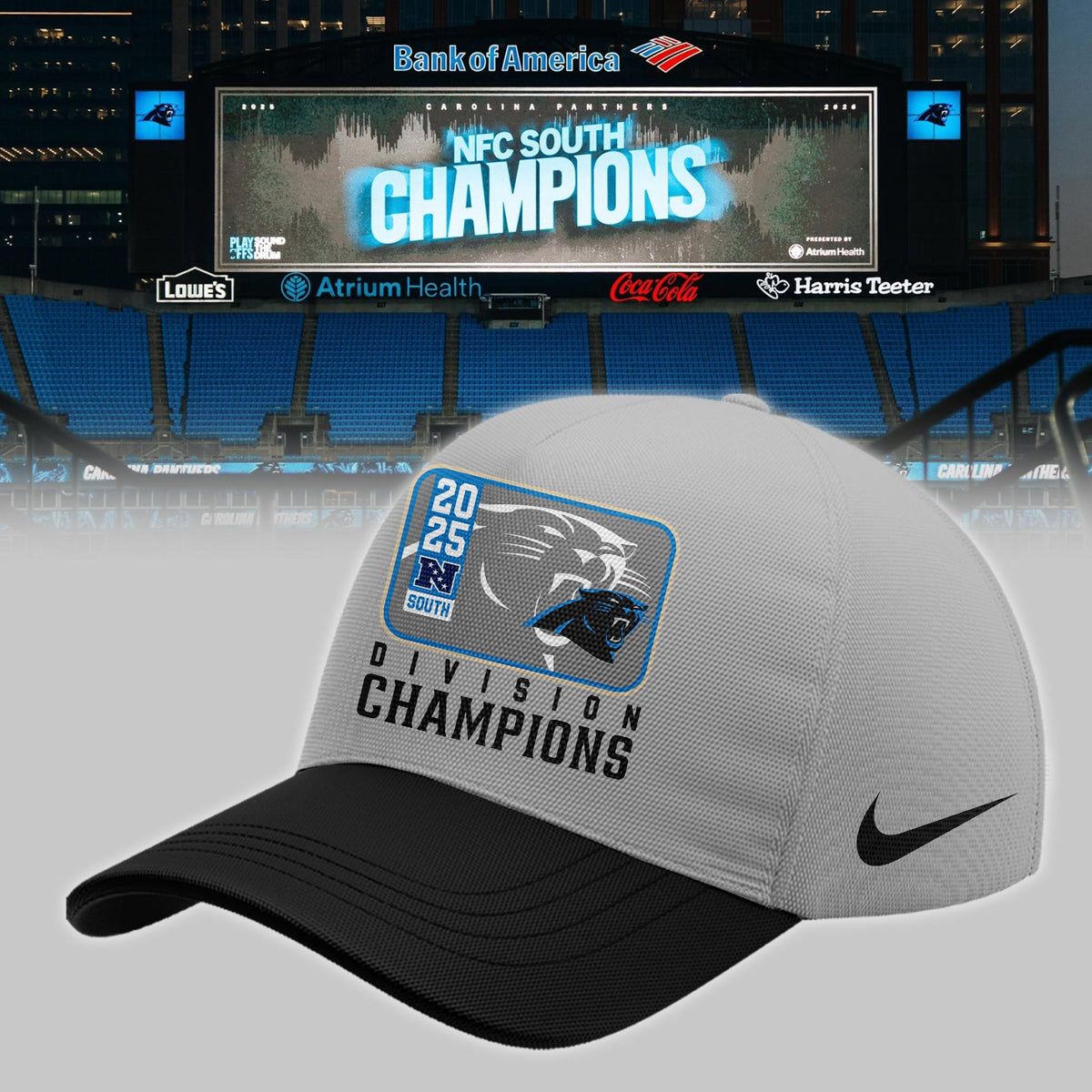 Carolina Panthers Merch NFC South Champions Hat Carolina Panthers Baseball Cap - Foxy23shop