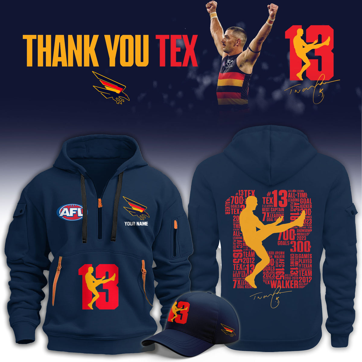 Adelaide Crows Taylor Walker Retirement Half Zip Hoodie Taylor Walker Merch Fan Gear - Foxy23shop