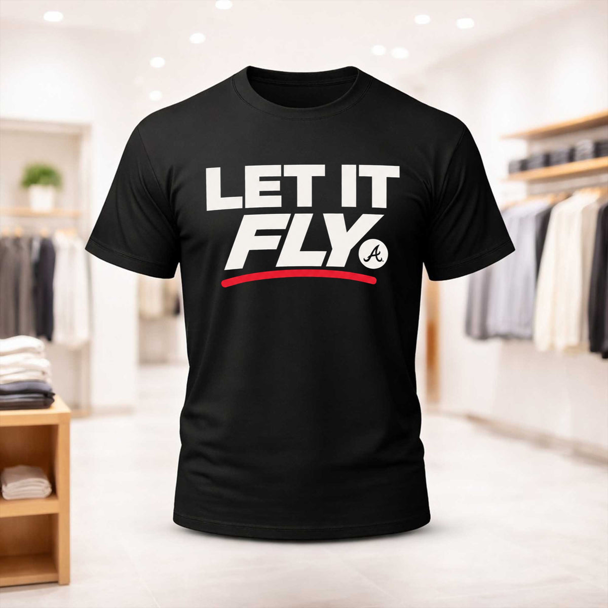 Atlanta Braves Let It Fly Black T-Shirt Atlanta Braves Merch Presents For Fans - Foxy23shop