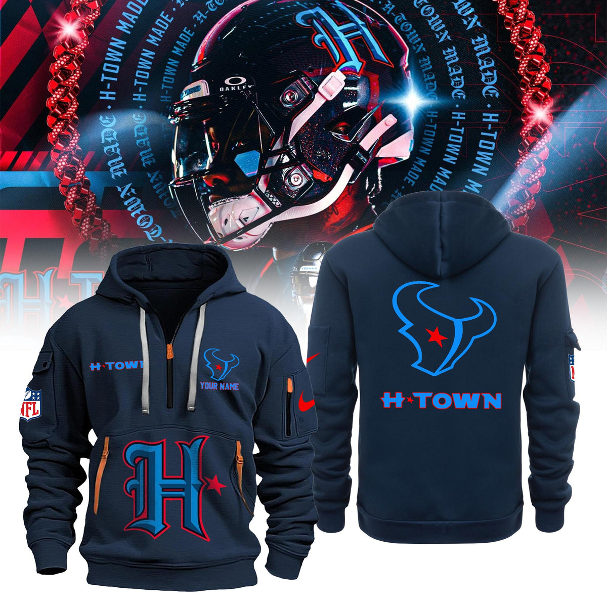 Houston Texans Merch H Town Half Zip Hoodie Unique Gifts For Football Fans - Foxy23shop