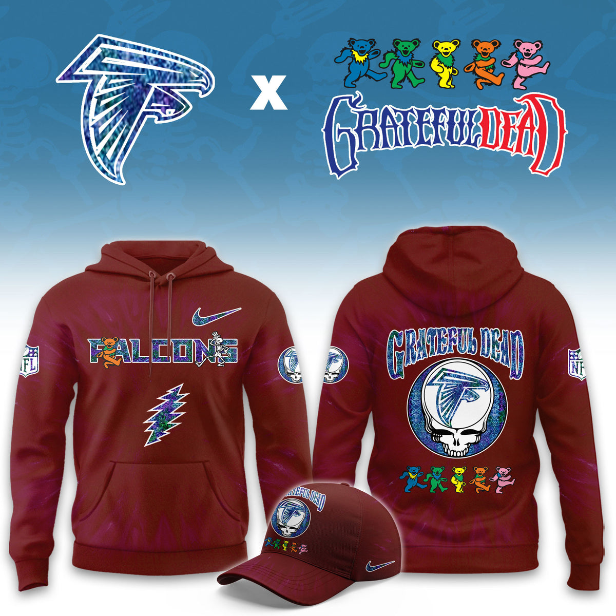 Atlanta Falcons x Grateful Dead Merch 2026 NFL Hoodie Best Presents For Rock Fans - Foxy23shop