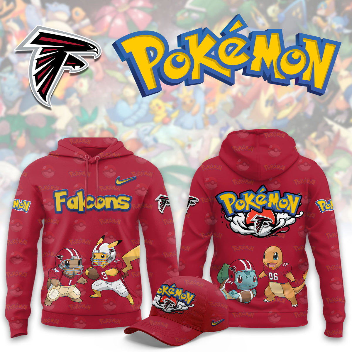 Atlanta Falcons x Pokemon Merch 2026 NFL Hoodie Atlanta Falcons Apparel Fan Gear - Foxy23shop
