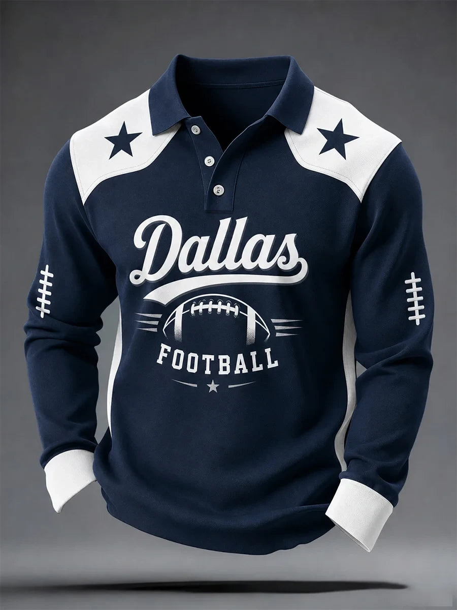 Dallas Cowboys Football Polo Long Sleeve Shirt Dallas Cowboys Merch Fan Gear - Foxy23shop