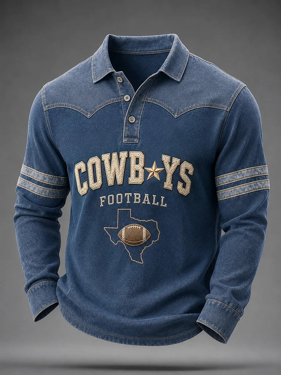 Dallas Cowboys Merch Game Day Football Polo Long Sleeve Shirt Dallas Cowboys Apparel - Foxy23shop