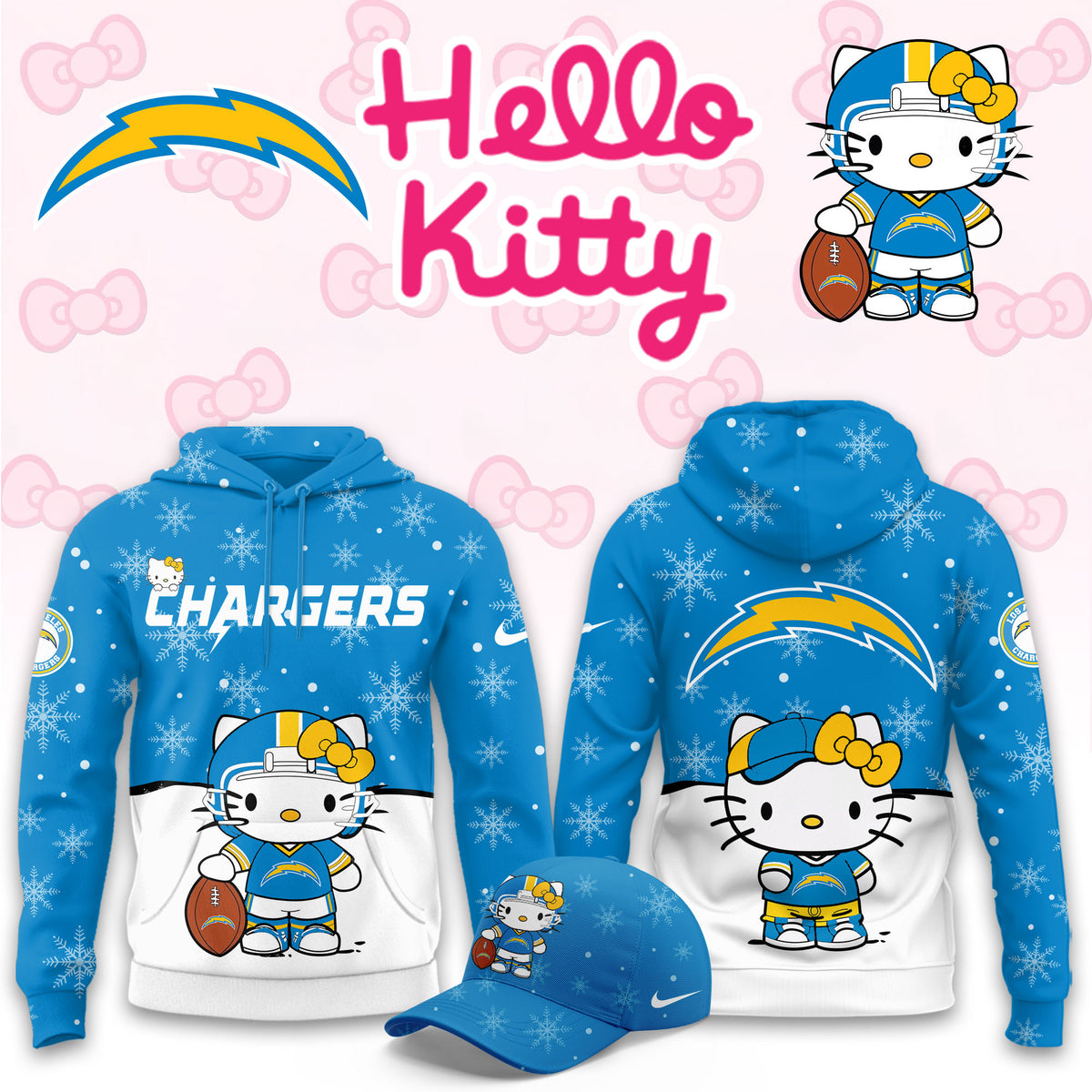 Los Angeles Chargers x Hello Kitty Merch 2026 NFL Hoodie Los Angeles Chargers Gear - Foxy23shop