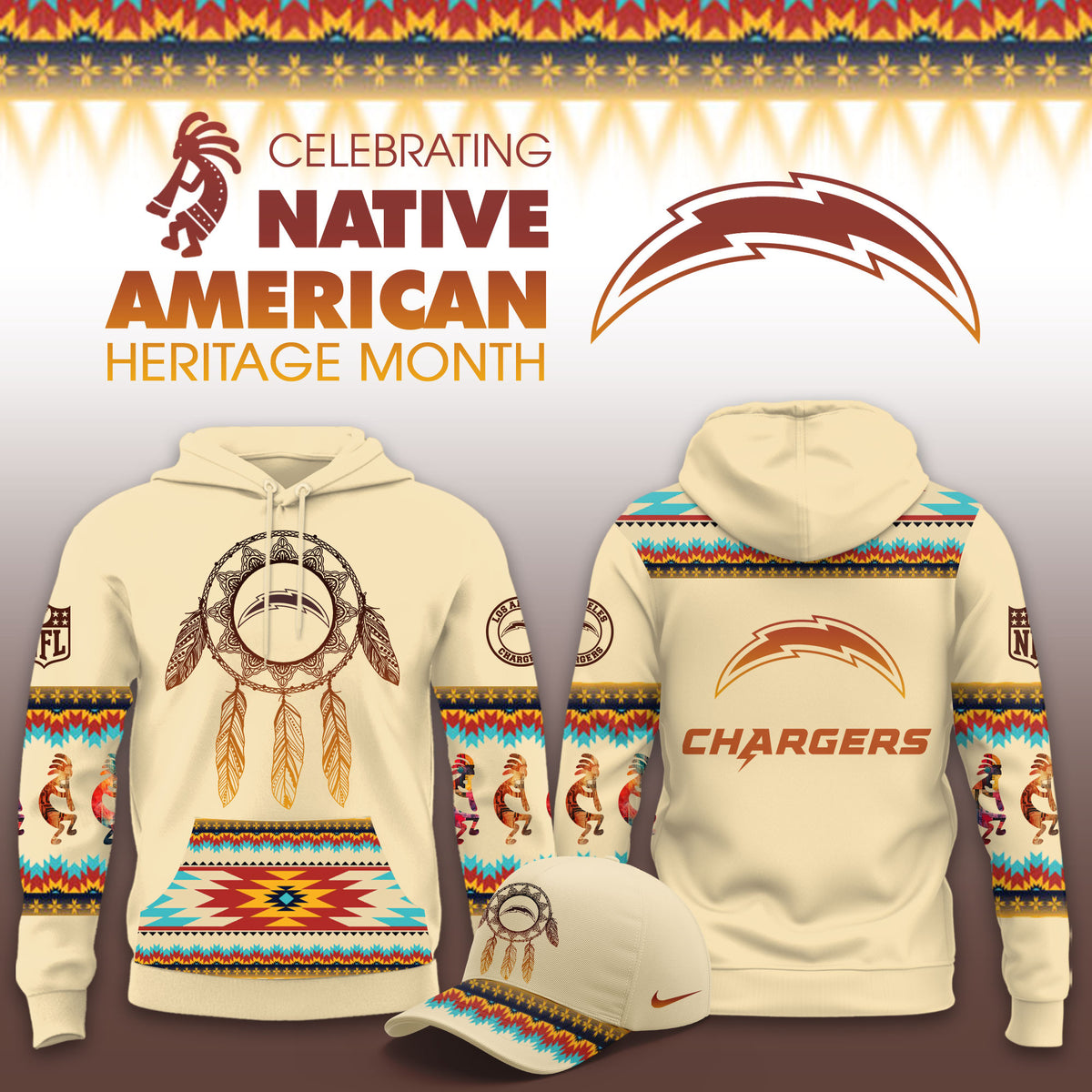 Los Angeles Chargers x Native American Heritage Month Hoodie Football Fan Gear - Foxy23shop