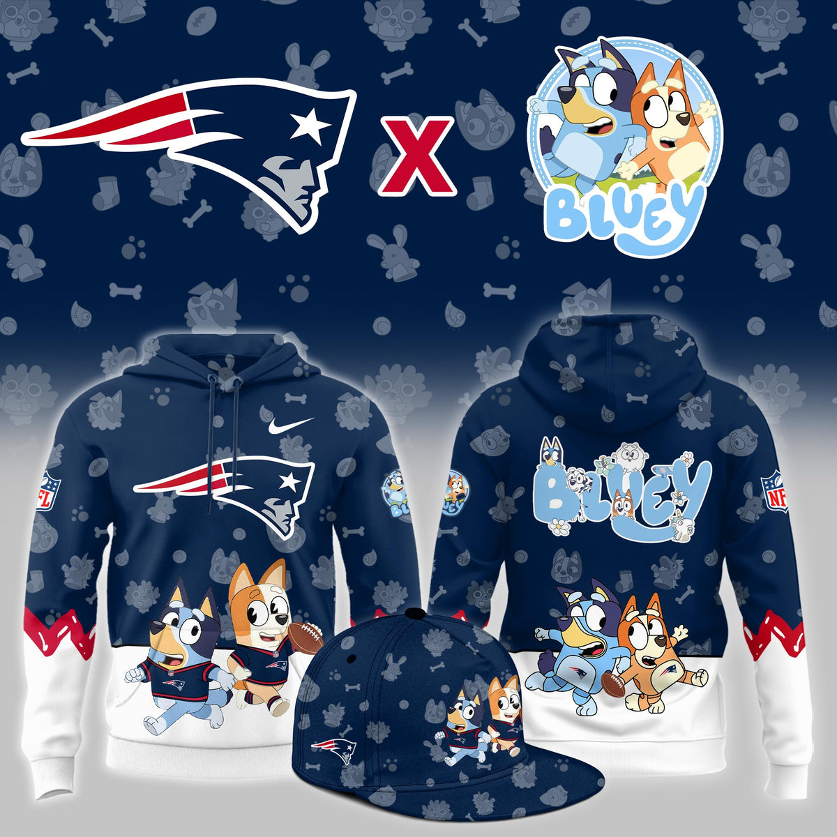 New England Patriots x Bluey Merch 2026 NFL Hoodie Best Gifts For Football Lover - Foxy23shop