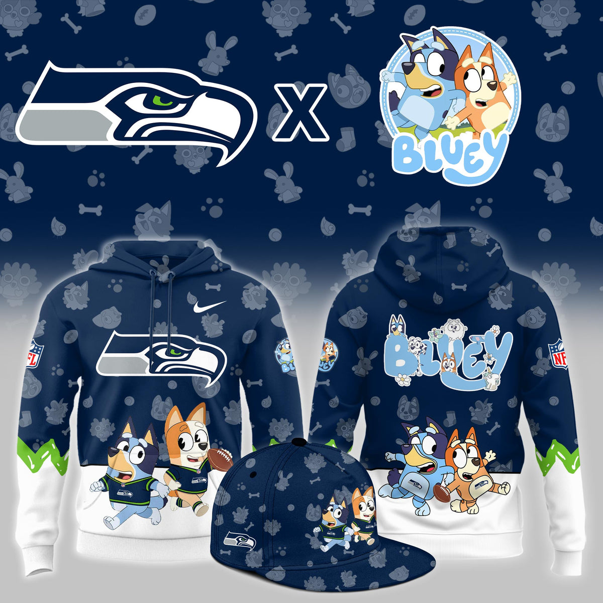 Seattle Seahawks 2026 NFL X Bluey Hoodie Seattle Seahawks Apparel Fan Gear - Foxy23shop
