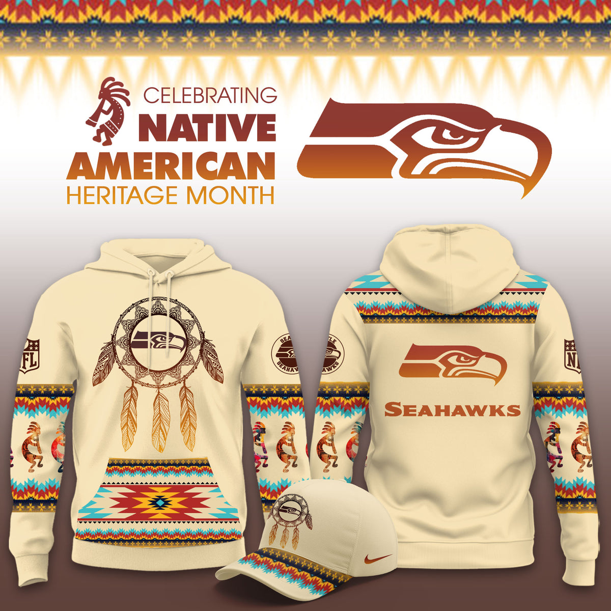 Seattle Seahawks x Native American Heritage Month 2026 NFL Hoodie Seattle Seahawks Clothing - Foxy23shop