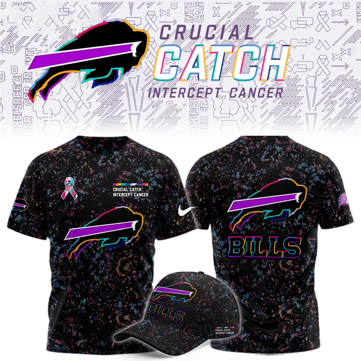 Buffalo Bills Merch Crucial Catch Intercept Cancer Shirt Gifts For Buffalo Bills Fans - Foxy23shop