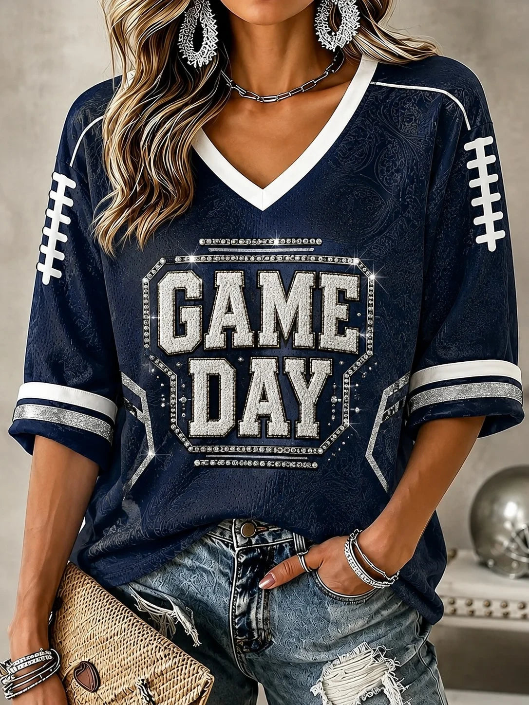 Dallas Cowboys Game Day V-Neck Long Sleeve Shirt Dallas Cowboys Apparel Gifts For Wife - Foxy23shop