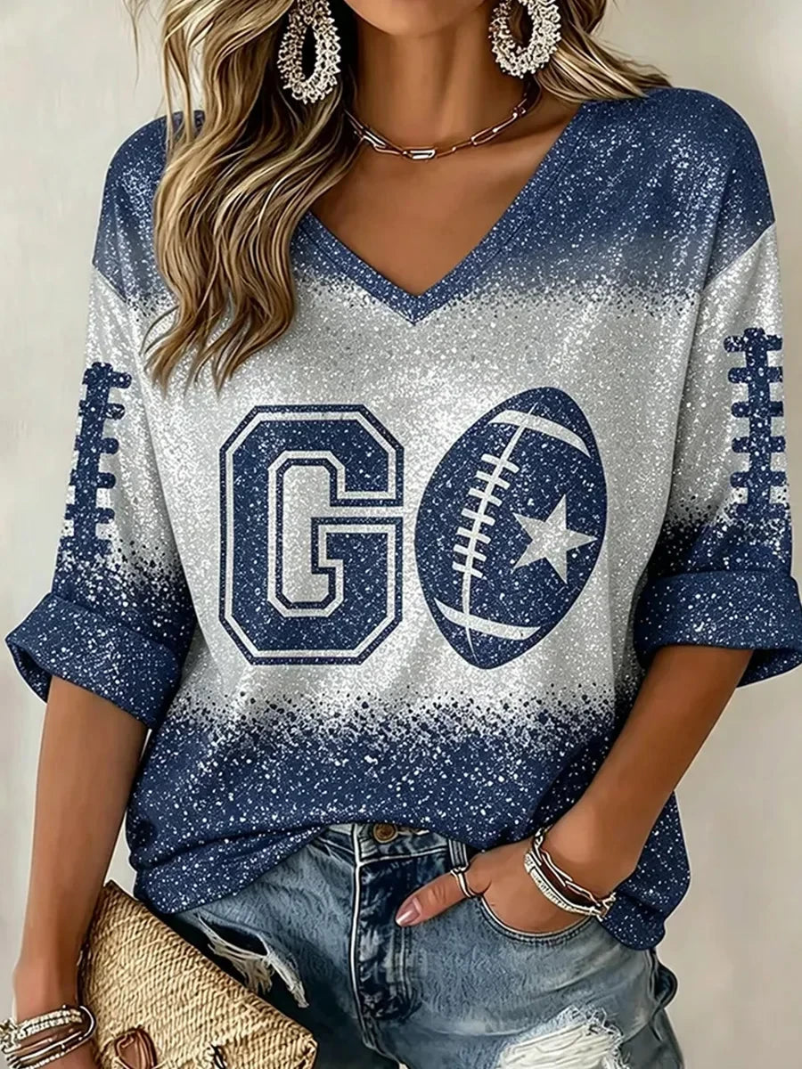 Dallas Cowboys Merch Go Football V-Neck Long Sleeve Shirt Unique Gifts For Fans - Foxy23shop