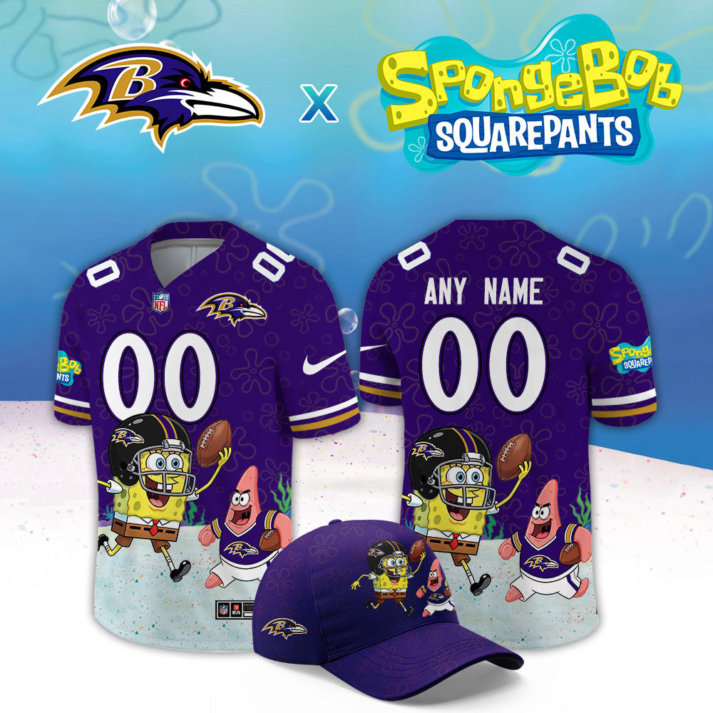 Custom Baltimore Ravens X Spongebob Squarepants Jersey Baltimore Ravens Clothing Fan Gear - Foxy23shop