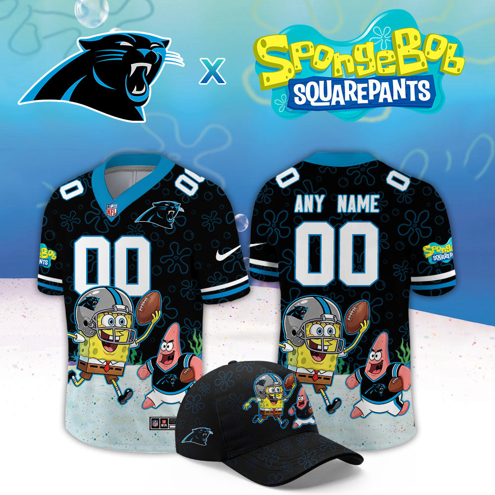 Custom Carolina Panthers x Spongebob Squarepants Jersey Carolina Panthers Clothing - Foxy23shop