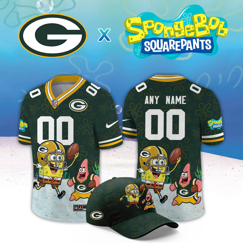 Custom Green Bay Packers X Spongebob Sqaurepants Jersey Green Bay Packers Merch Fan Gear - Foxy23shop
