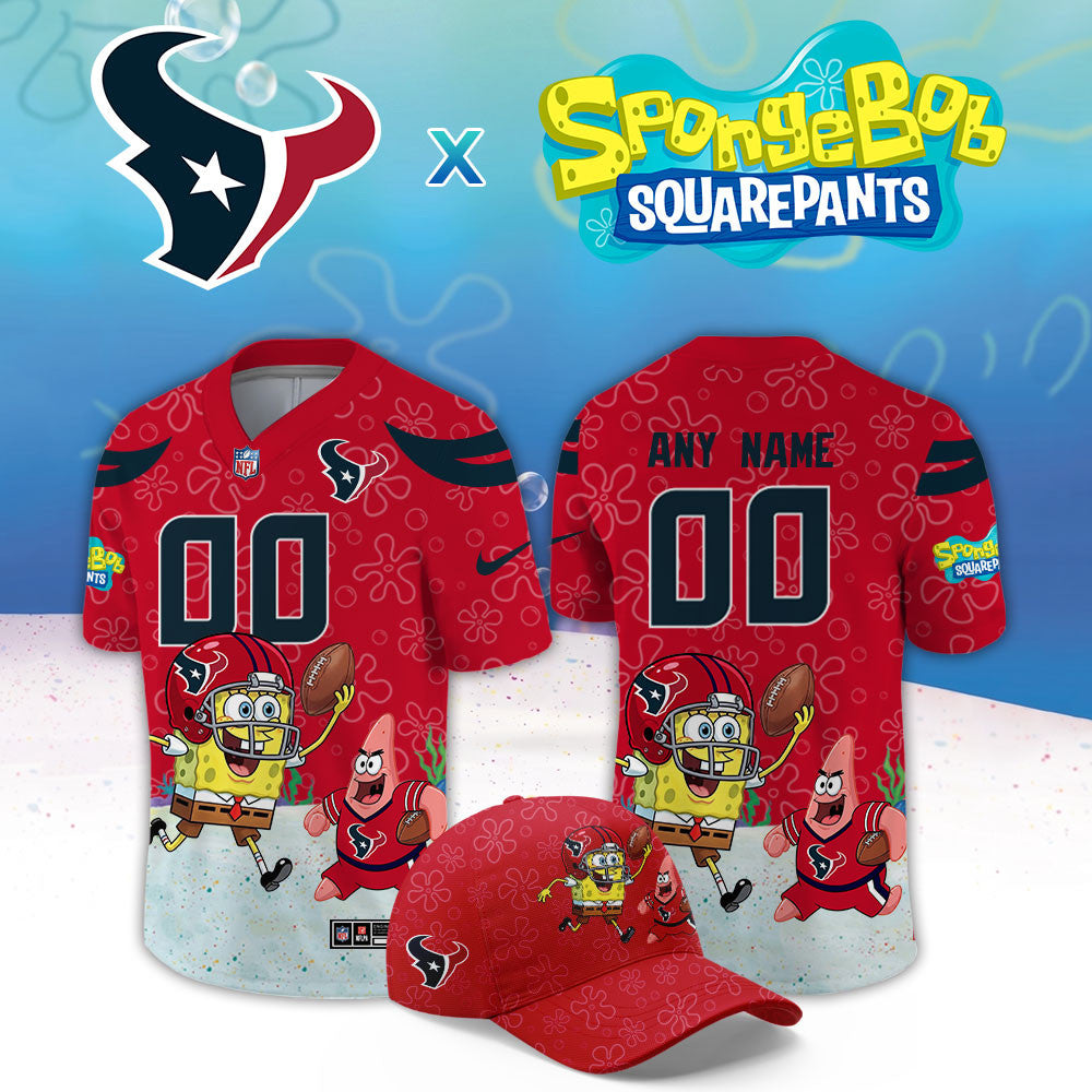 Custom Houston Texans X Spongebob Squarepants Jersey Houston Texans Merch Gifts Ideas - Foxy23shop