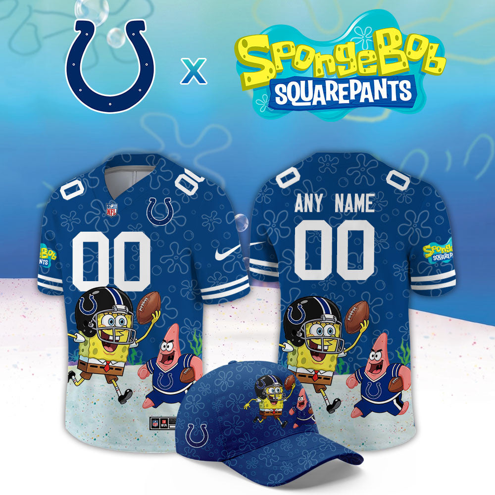 Custom Indianapolis Colts X Spongebob Squarepant Jersey Indianapolis Colts Clothes Fan Gears - Foxy23shop