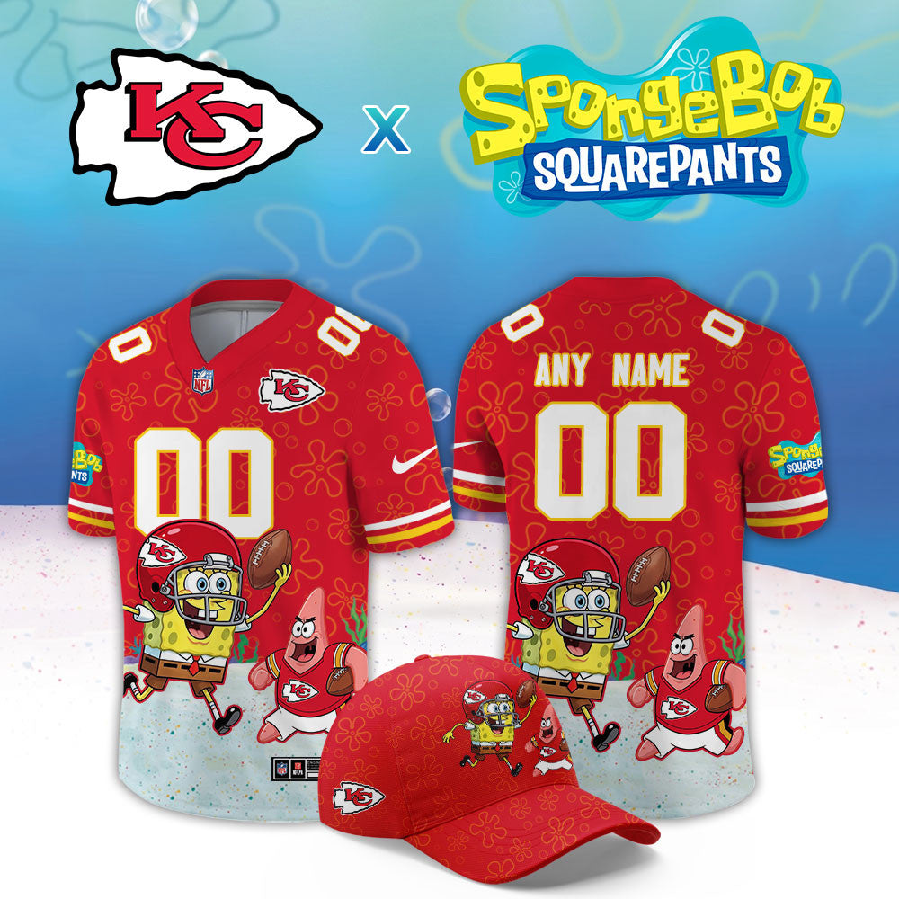 Custom Kansas City Chiefs X Spongebob Squarepants Jersey 2026 Chiefs Merch Fan Gears - Foxy23shop