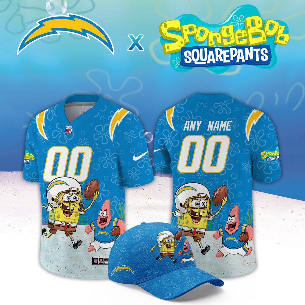 Custom Los Angeles Chargers X Spongebob Squarepants Jersey 2026 NFL Game Day Outfits - Foxy23shop