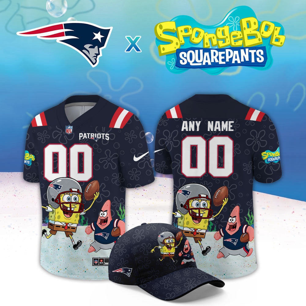 Custom New England Patriots x Spongebob Squarepants Jersey 2026 NFL Game Day Outfits - Foxy23shop