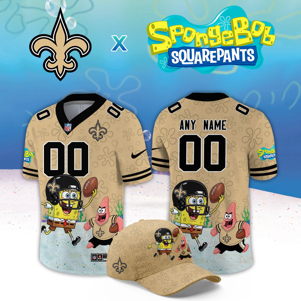 Custom New Orleans Saints NFL X Spongebob Squarepants Jersey New Orleans Saints Merch - Foxy23shop