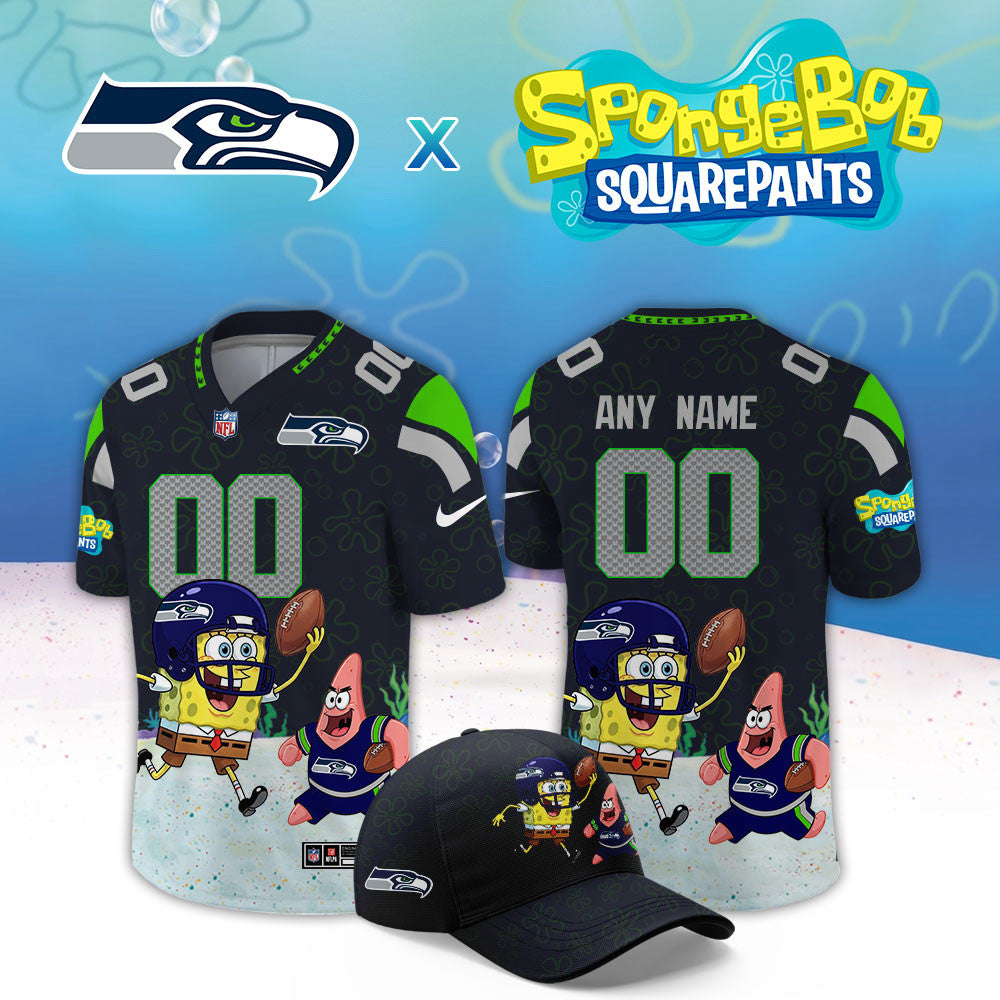 Custom Seattle Seahawks X Spongebob Squarepants 2026 NFL Jersey Seattle Seahawks Gear - Foxy23shop