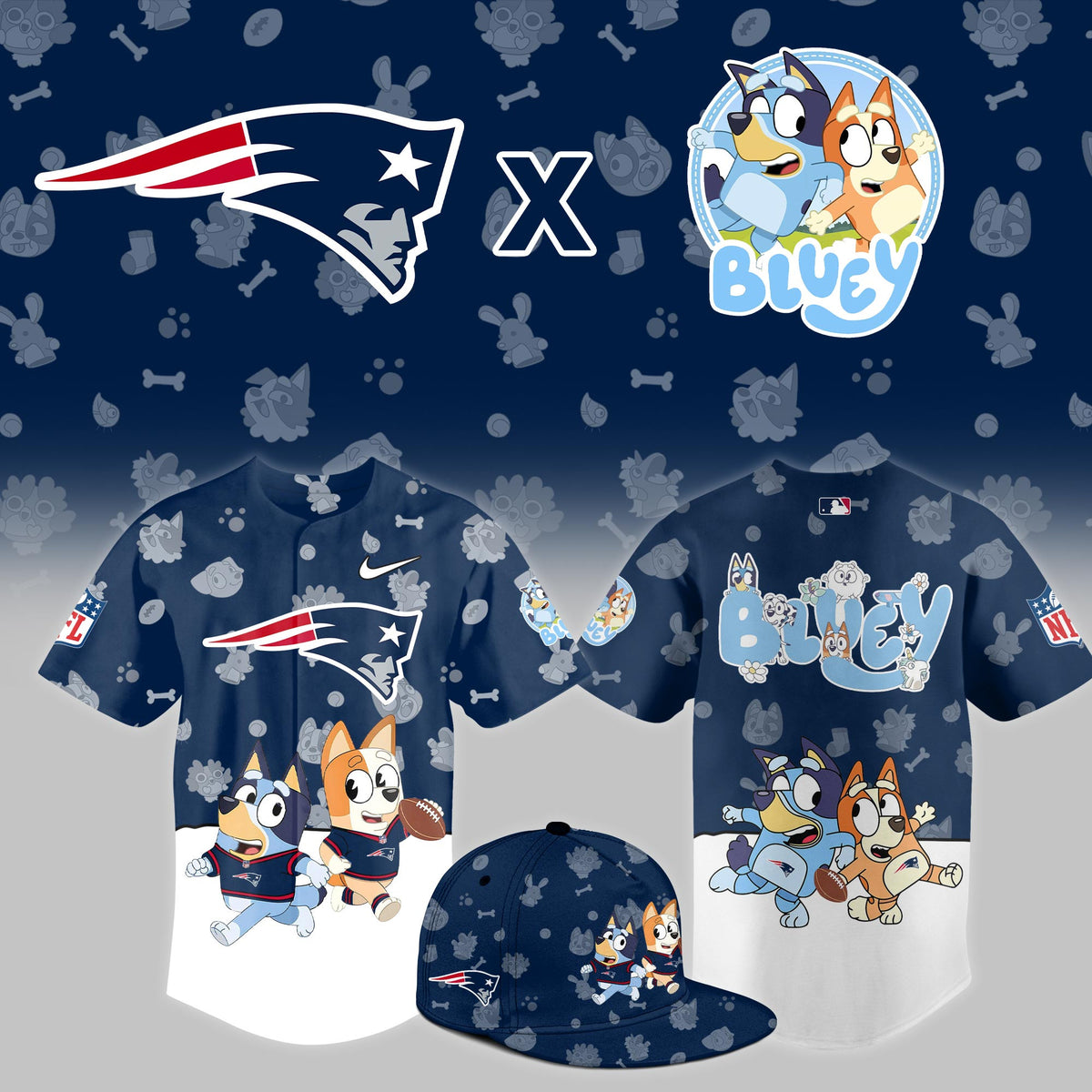 New England Patriots x Bluey 2027 NFL Jersey New England Patriots Merch Fan Gear - Foxy23shop