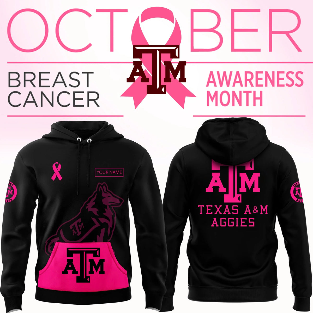 Custom Texas A M Aggies X Breast Cancer Awareness Hoodie Texas A M Aggies Apparel - Foxy23shop