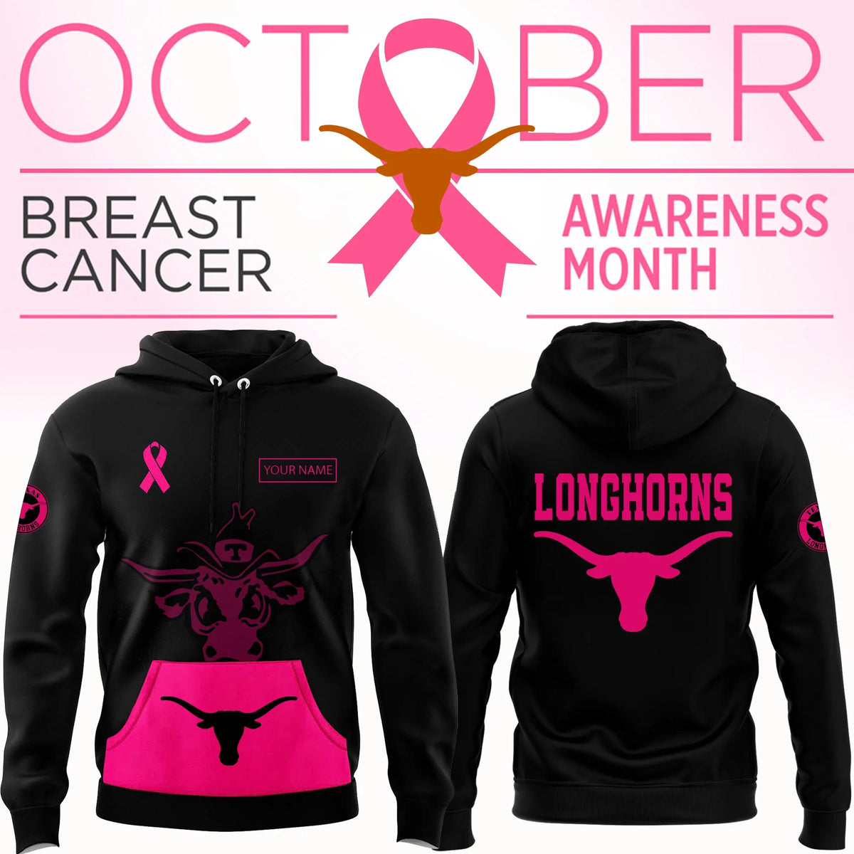 Custom Texas Longhorns X Breast Cancer Awareness Hoodie Gifts For Longhorns Nation - Foxy23shop