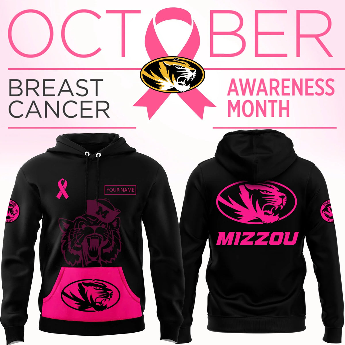 Personalized Missouri Tigers X Breast Cancer Awareness Hoodie Missouri Tigers Merch Fan Gear - Foxy23shop
