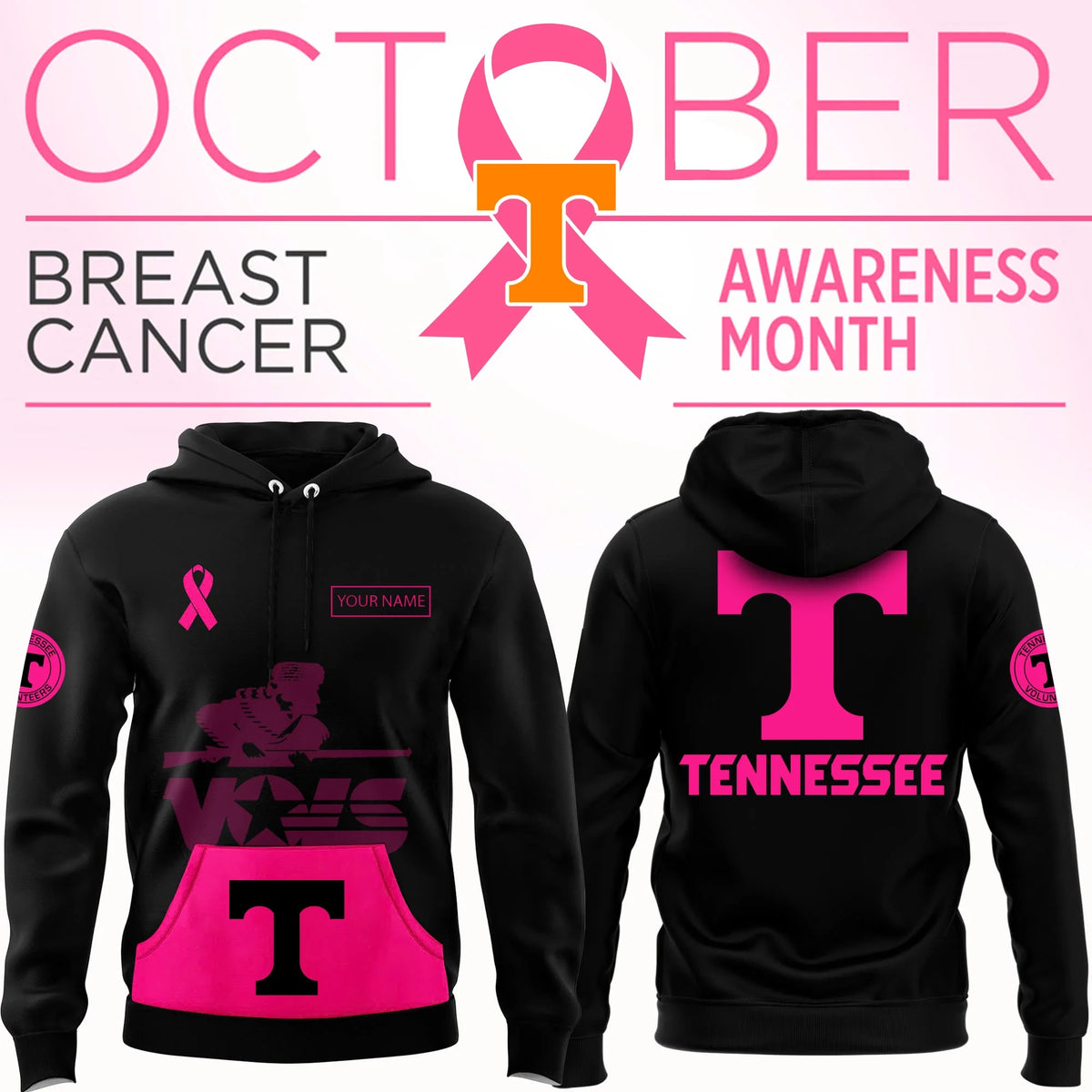 Personalized Tennessee Volunteers X Breast Cancer Awareness Hoodie Tennessee Volunteers Merch Fan Gear - Foxy23shop