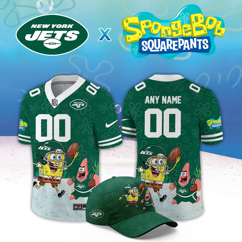 Personalized New York Jets x Spongebob Squarepants Jersey New York Jets Merch Fan Gear - Foxy23shop