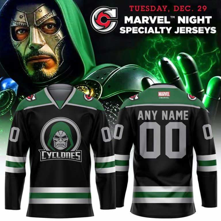 Personalized Cincinnati Cyclones X Marvel Dr Doom Hockey Jersey Cincinnati Cyclones Merch Fan Gear - Foxy23shop