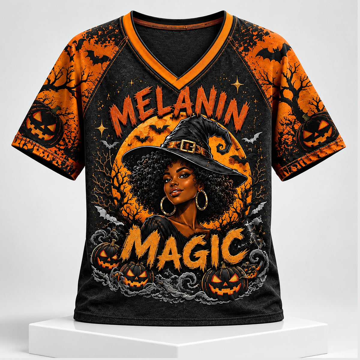 Melanin Magic Halloween 2026 V-Neck Shirt Spooky Season Clothing Gifts For Wife - Foxy23shop