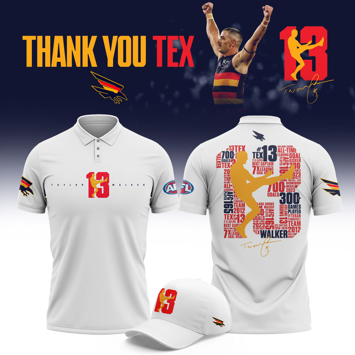 Adelaide Crows Merch Taylor Walker Retirement Limited White Polo Shirt Best Presents For Fans - Foxy23shop