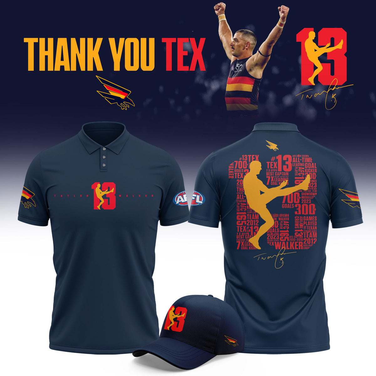 Adelaide Crows Taylor Walker Retirement Polo Shirt Adelaide Crows Apparel Fan Gear - Foxy23shop