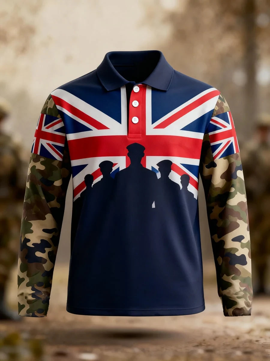 Lest We Forget UK Flag Polo long Sleeve Shirt Clothes Gift For Veterans - Foxy23shop