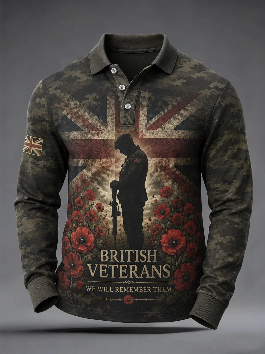 British Veterans We Will Remember Them Polo Long Sleeve Shirt Unique Gift For Veterans - Foxy23shop