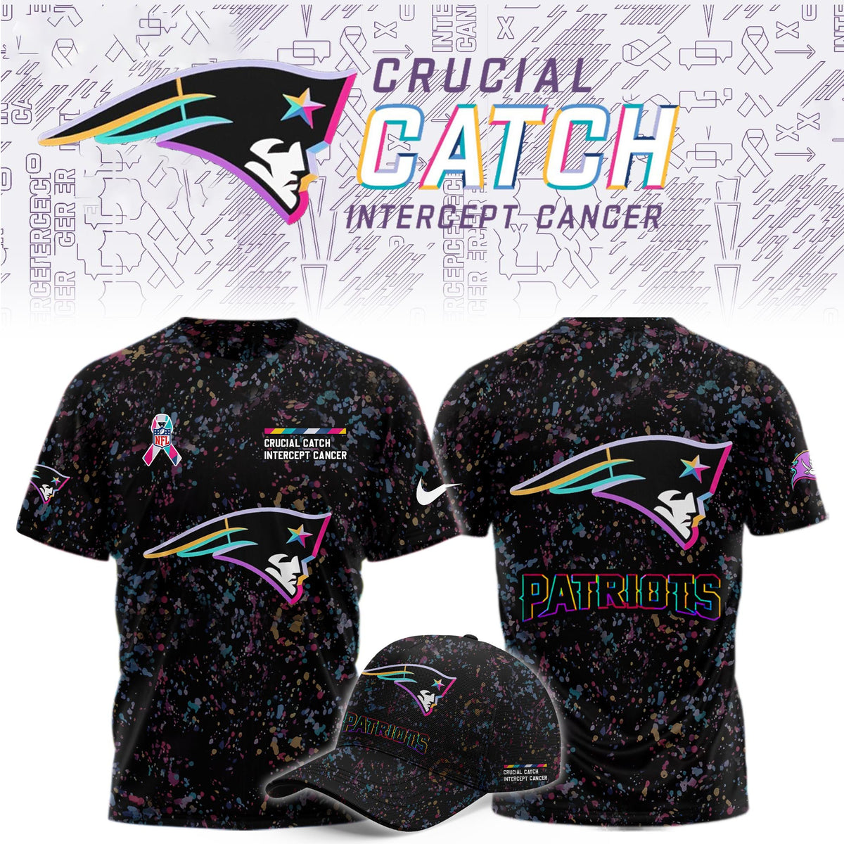NFL Crucial Catch Merch 2026 New England Patriots Intercept Cancer T-Shirt Fan Gear - Foxy23shop