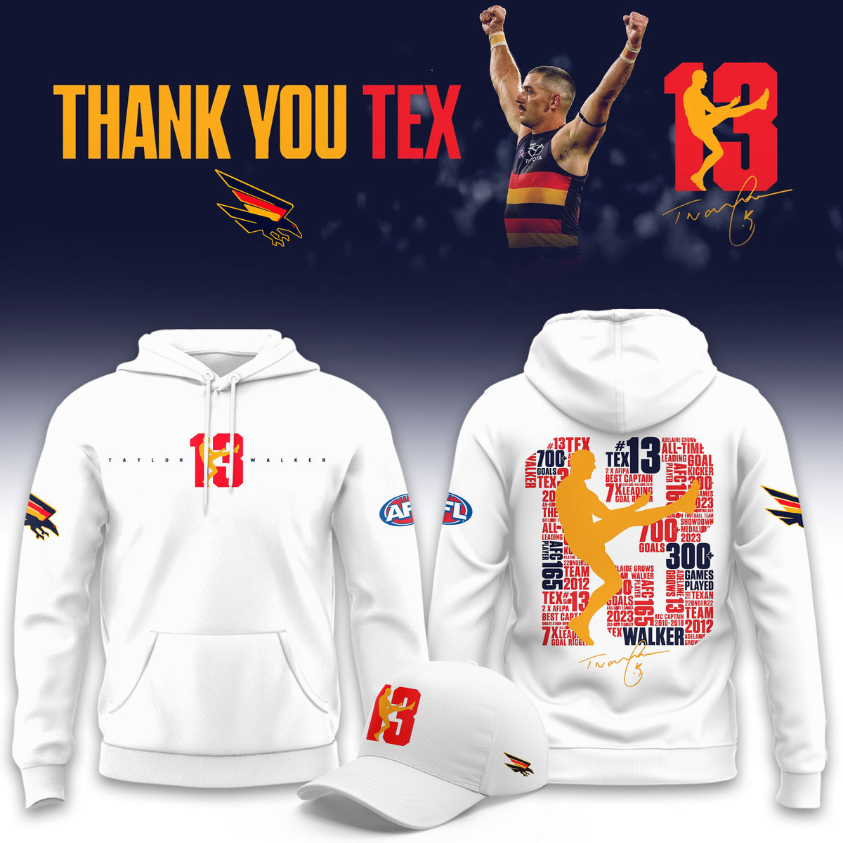 Adelaide Crows Taylor Walker Retirement Hoodie Adelaide Crows Hooded Sweatshirt - Foxy23shop