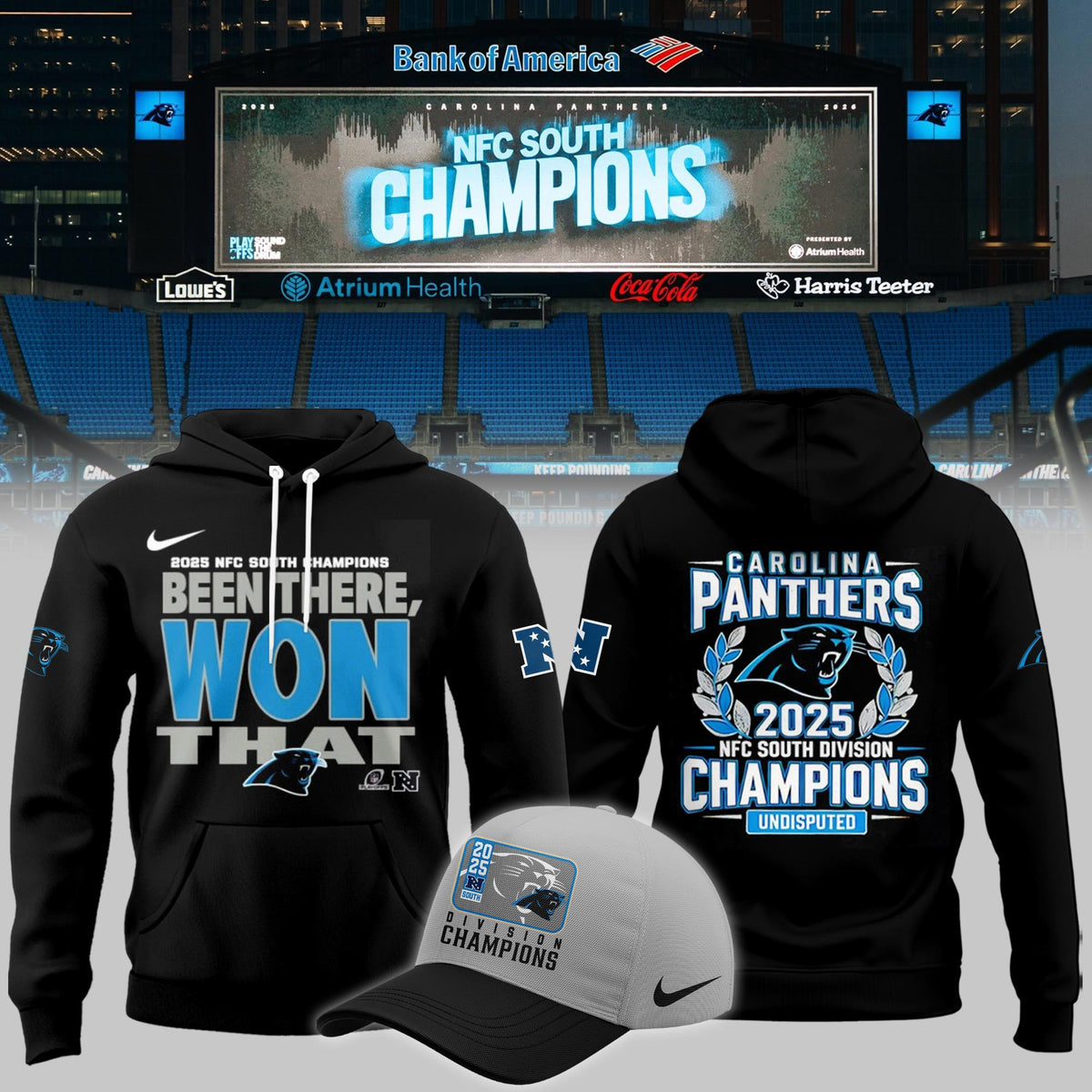 Carolina Panthers 2026 NFL South Champions Hoodie Carolina Panthers Hooded Sweatshirt - Foxy23shop