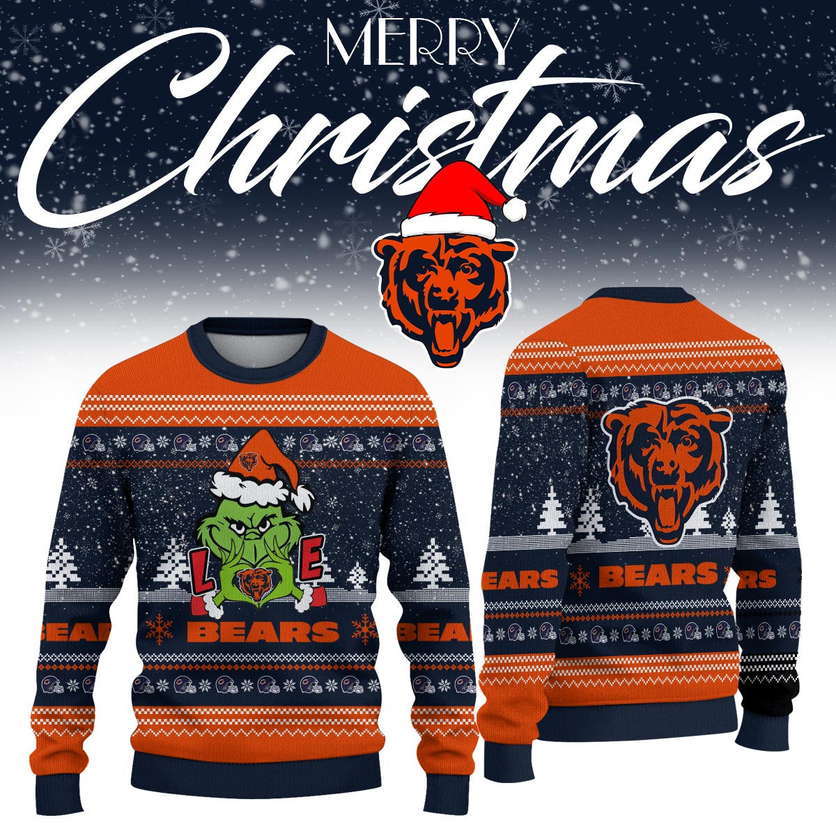 Chicago Bears Merch Grinch Christmas Sweatshirt Presents For Chicago Bears Lovers - Foxy23shop