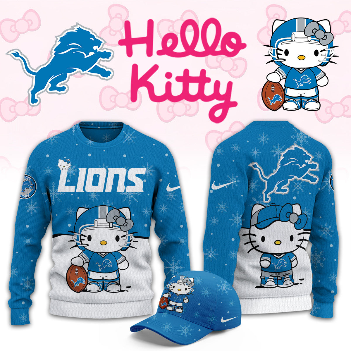 Detroit Lions x Hello Kitty Sweatshirt Detroit Lions Clothing Unique Gifts For Fans - Foxy23shop