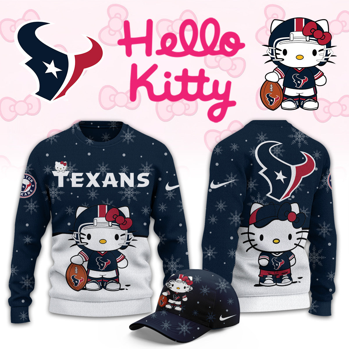 Houston Texans x Hello Kitty Sweatshirt Houston Texans Apparel Presents For Fans - Foxy23shop