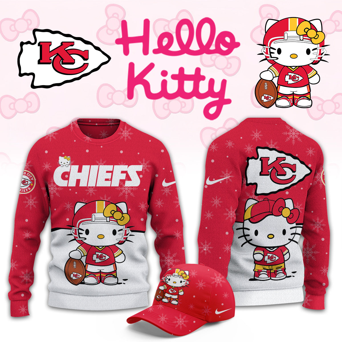 Kansas City Chiefs x Hello Kitty Sweatshirt Kansas City Chiefs Merch Gifts Idea For Fans - Foxy23shop