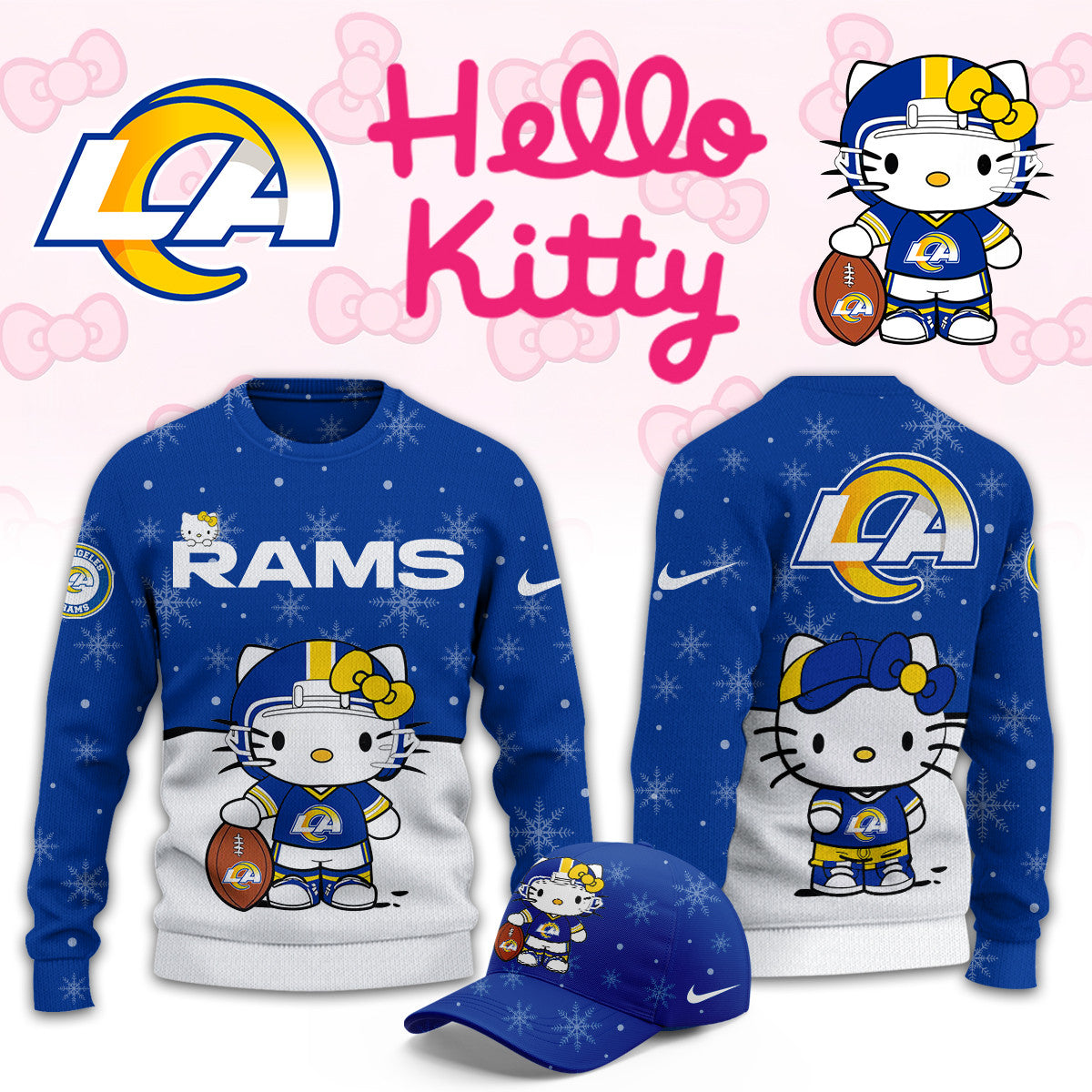 Los Angeles Rams x Hello Kitty Sweatshirt Los Angeles Rams Merch Unique Gifts For Football Fans - Foxy23shop